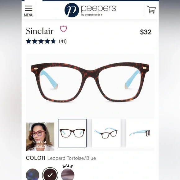 Peepers Sinclair Blue Light Tortoise and Blue Color reading glasses 1.5 strength - Picture 7 of 14